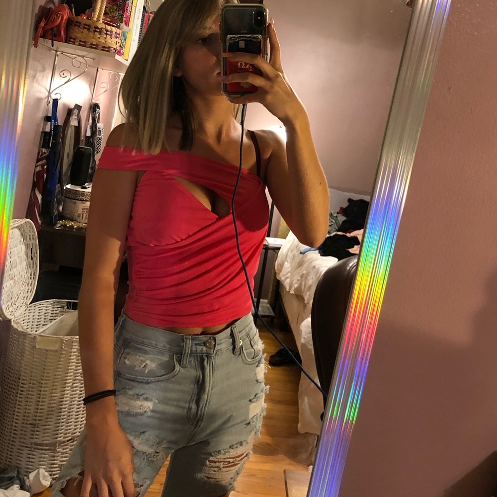 Hot pink asymmetric tank top